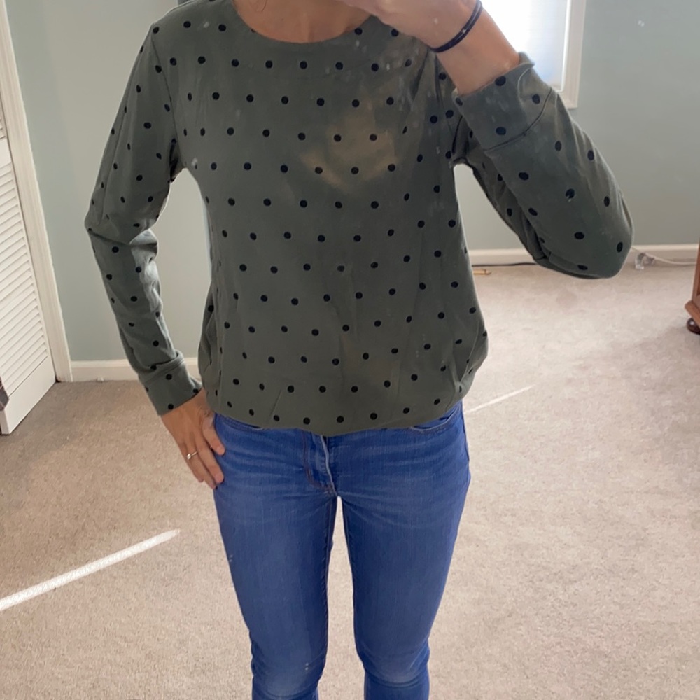 Green and black polka dot sweater blouse